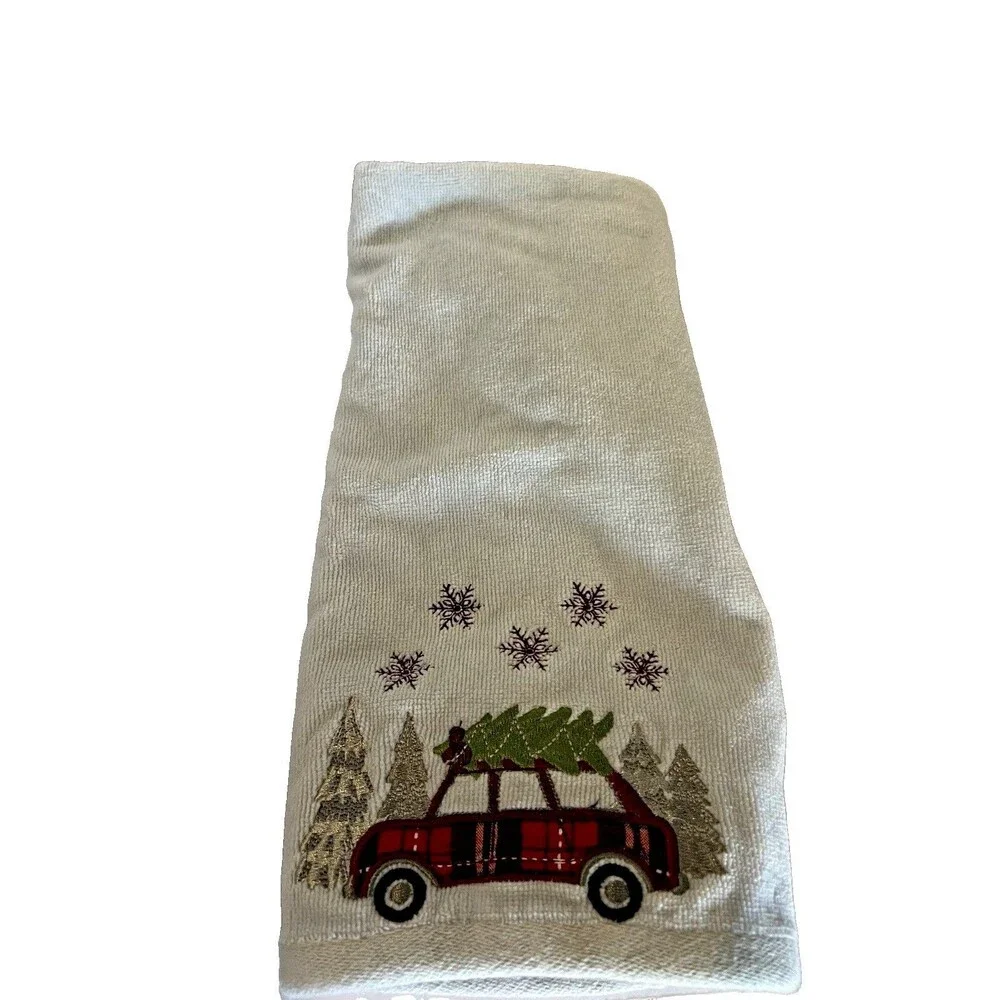 Balsam & Fir Trading Co. Christmas Hand Towel Embroidered Cotton 16x28 cottage